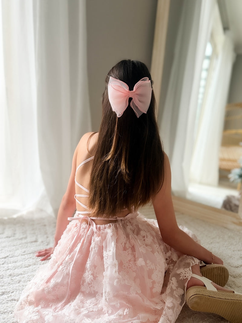 Wavy Girls Bow - Light Pink - A Little Lacey