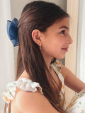 Wavy navy bow for girls hairstyles – no-tail bow on secure clip