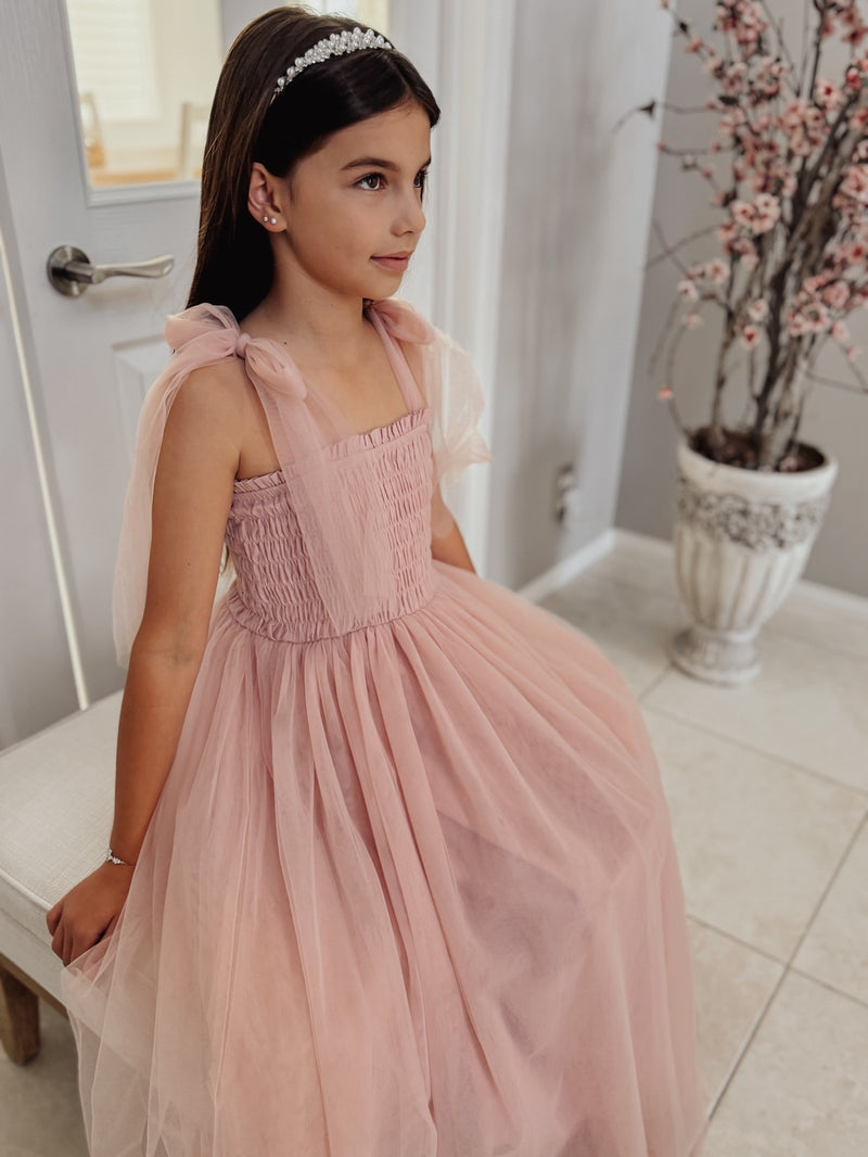 Willow Dusty Pink Girls Full-length Dress - A Little Lacey