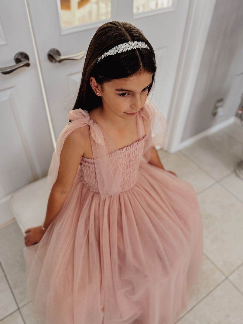 Willow Dusty Pink Girls Full-length Dress - A Little Lacey