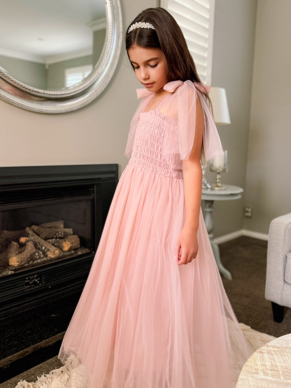 Willow Girls Dusty Pink Full-length Dress A Little Lacey Willow Girls Dusty Pink Full-length Dress A Little Lacey