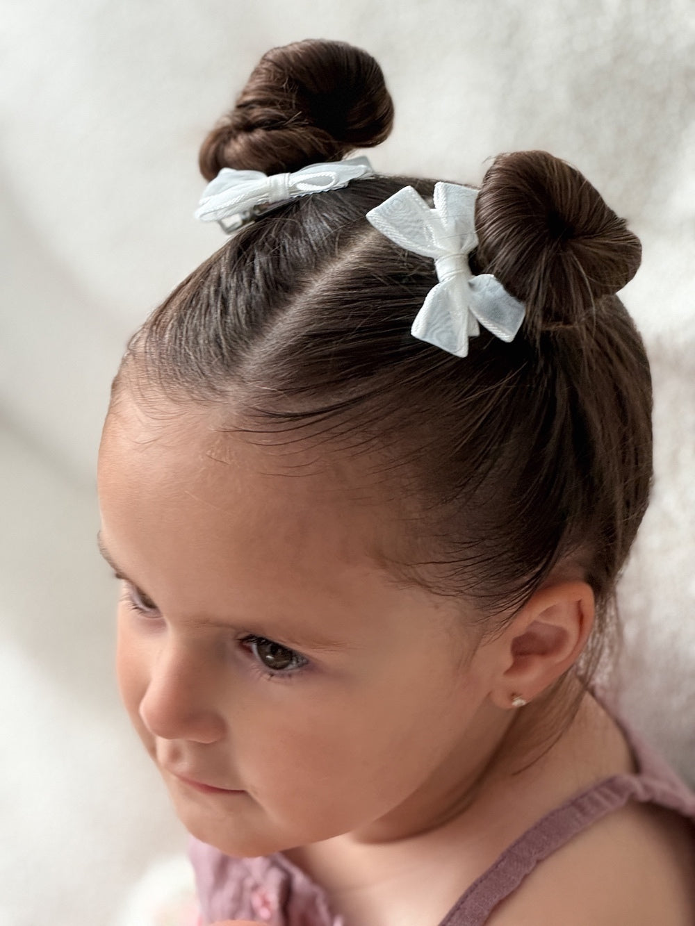 White petal petite pigtail bows for girls