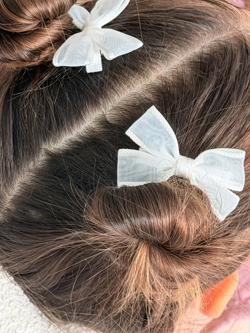 White Petal Girls Pigtail Bows - A Little Lacey