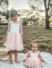 Zara White and Peach Girls Lace Dress - A Little Lacey