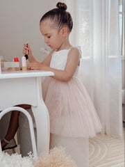 Zara White and Peach Girls Lace Dress - A Little Lacey