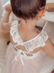 Zara White and Peach Girls Lace Dress - A Little Lacey