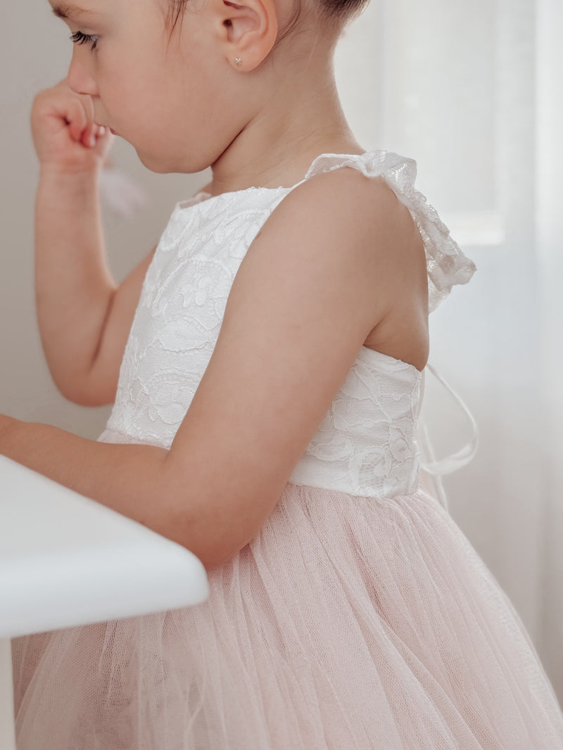 Zara White and Peach Girls Lace Dress - A Little Lacey