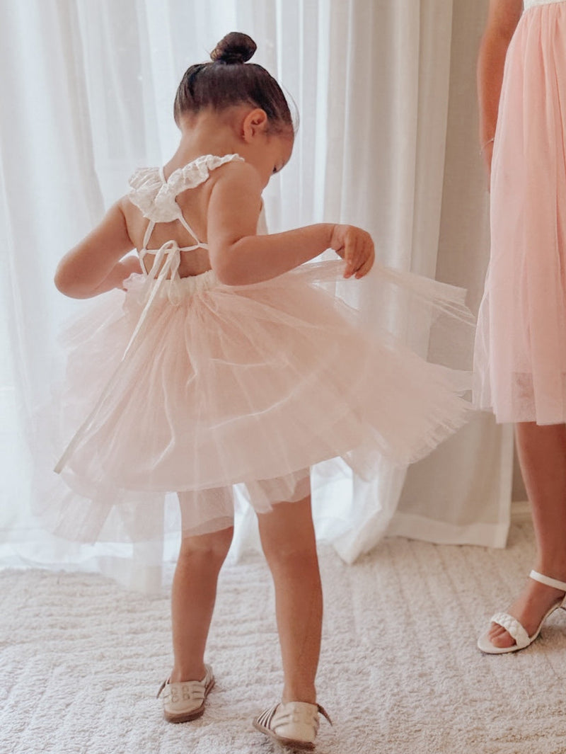 Zara White and Peach Girls Lace Dress - A Little Lacey