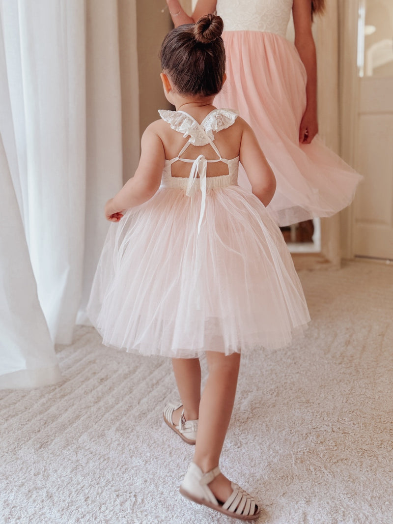 Zara White and Peach Girls Lace Dress - A Little Lacey