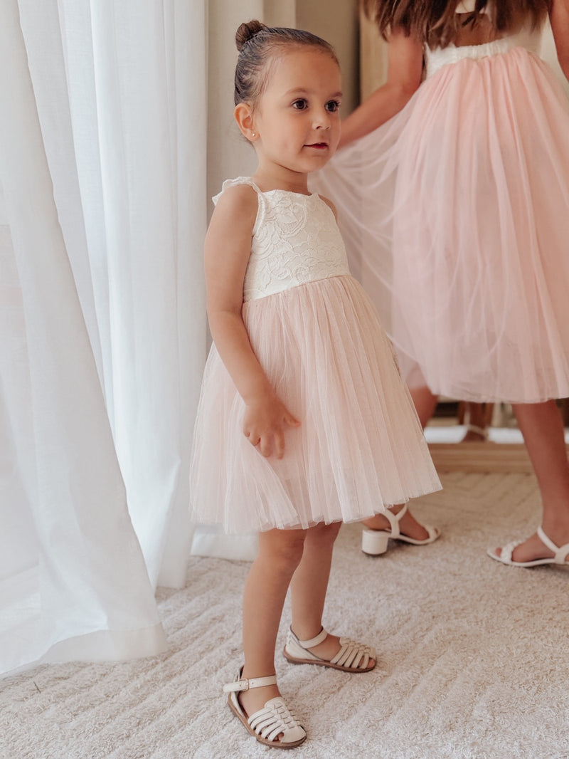 Zara White and Peach Girls Lace Dress - A Little Lacey