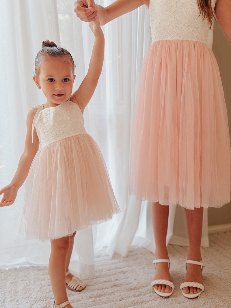 Zara White and Peach Girls Lace Dress - A Little Lacey