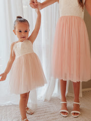 Zara White and Peach Girls Lace Dress - A Little Lacey