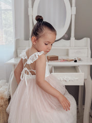 Zara White and Peach Girls Lace Dress - A Little Lacey