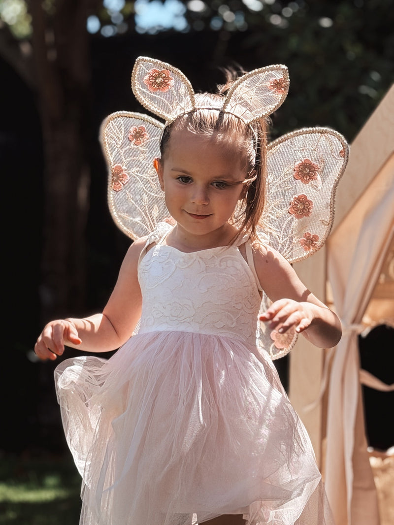 Zara White and Peach Girls Lace Dress - A Little Lacey