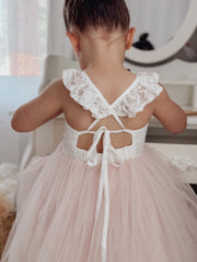 Zara White and Peach Girls Lace Dress - A Little Lacey