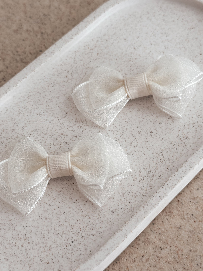 Mini Ivory Girls Pigtail Bows - A Little Lacey