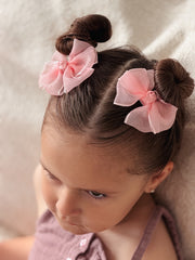Blush Peach Girls Pigtail Bows - A Little Lacey