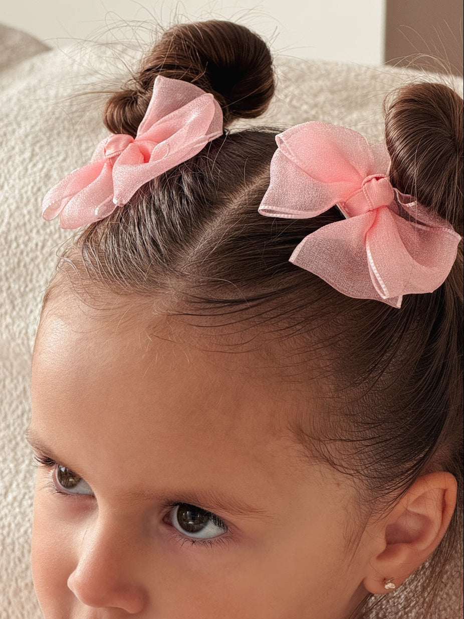 Blush peach girls hair bows for matching sister outfits