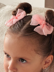 Blush Peach Girls Pigtail Bows - A Little Lacey