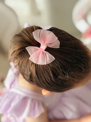 Blush Peach Girls Pigtail Bows - A Little Lacey