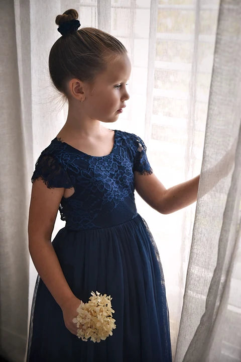 Navy blue and ivory flower girl dresses sales
