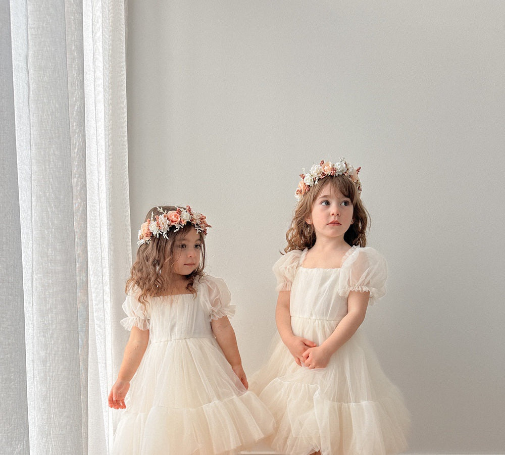 Charlotte Puff Sleeve Ivory Dress - Flower Girl Dresses