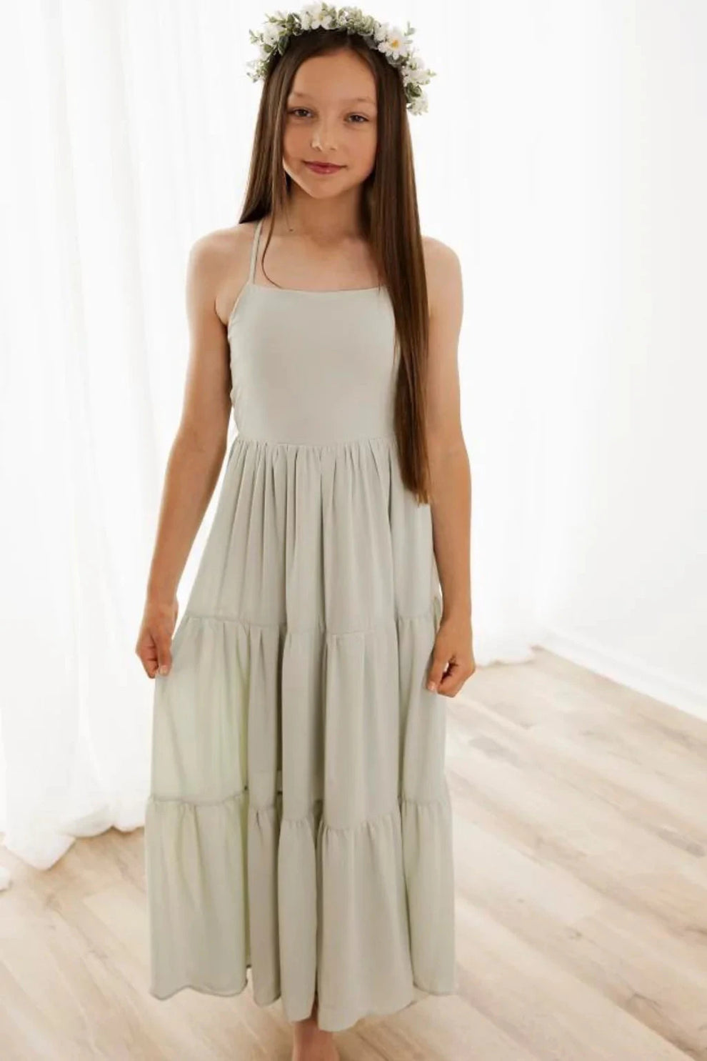 Clara Girls Sage Green Maxi Dress - A Little Lacey · Photo 2 of 8