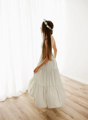Clara Chiffon Girls Maxi Dress Sage Green - A Little Lacey