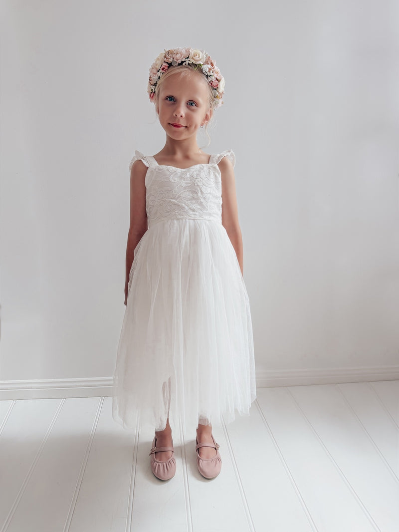 Ella Rose White Girls Tie-Back Dress - A Little Lacey