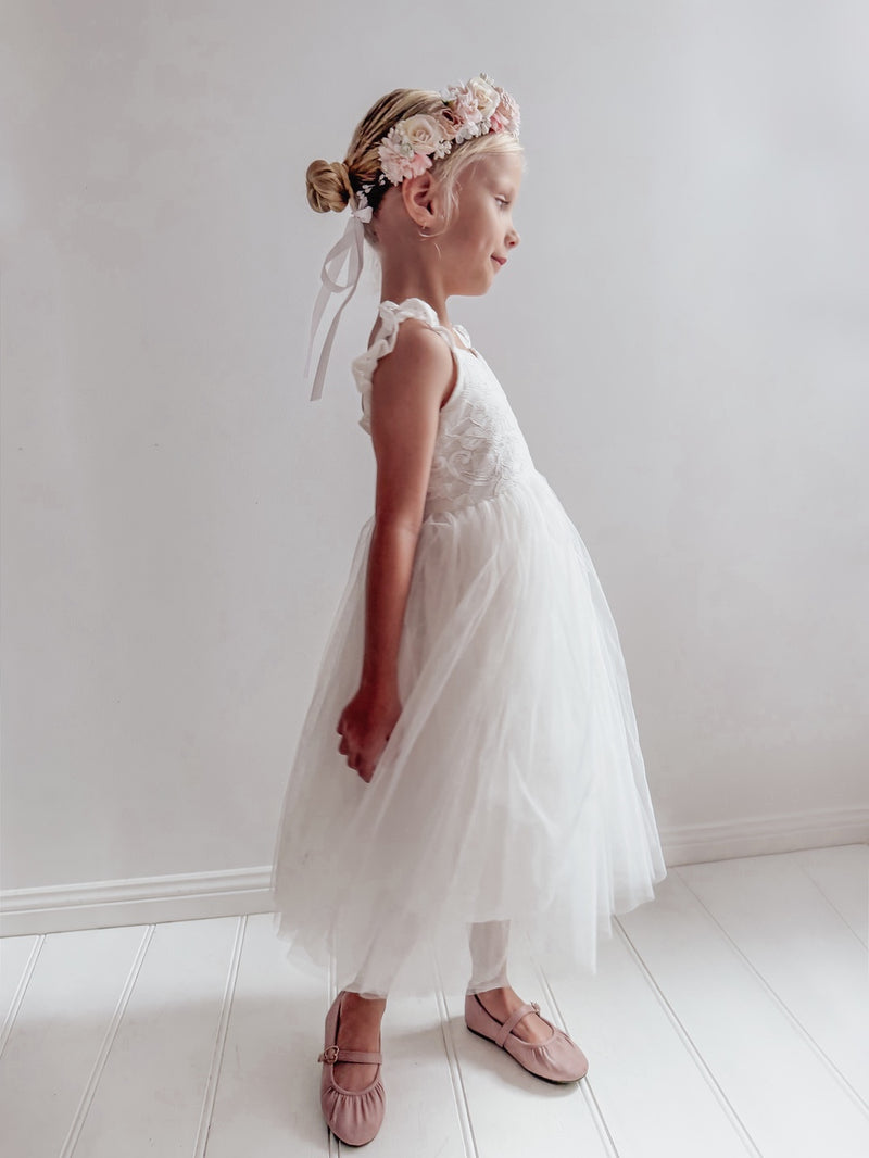 Ella Rose White Girls Tie-Back Dress - A Little Lacey