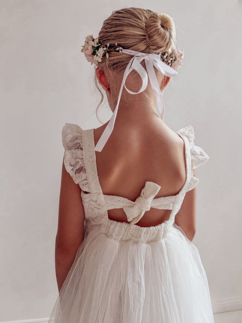 Ella Rose White Girls Tie-Back Dress - A Little Lacey