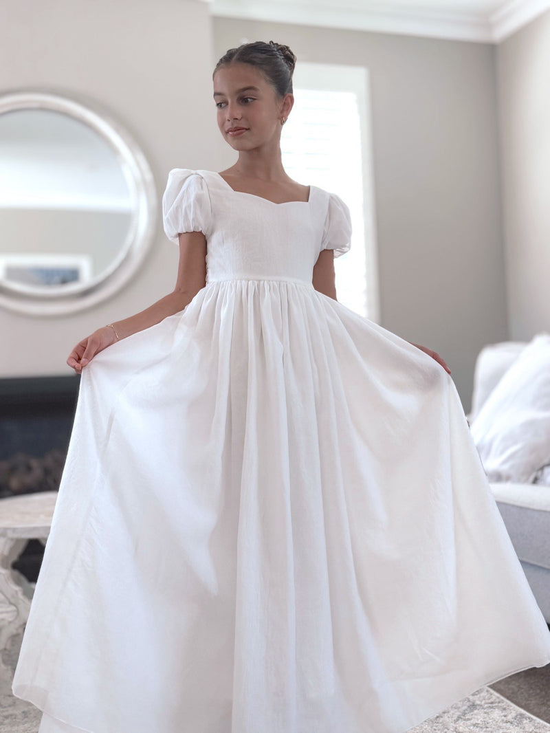 Valentina Girls Full Length White Dress - A Little Lacey