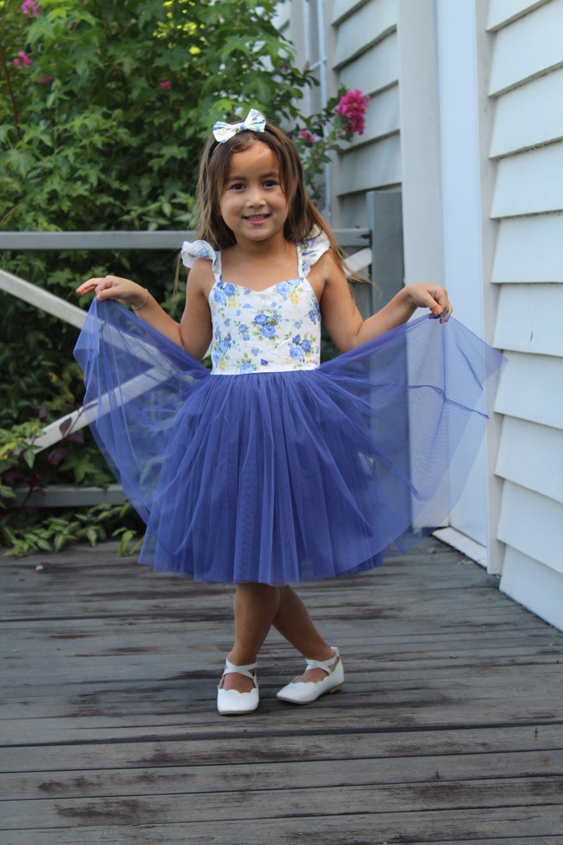 Frankie Girls Tutu Dress - Blue Rose - A Little Lacey