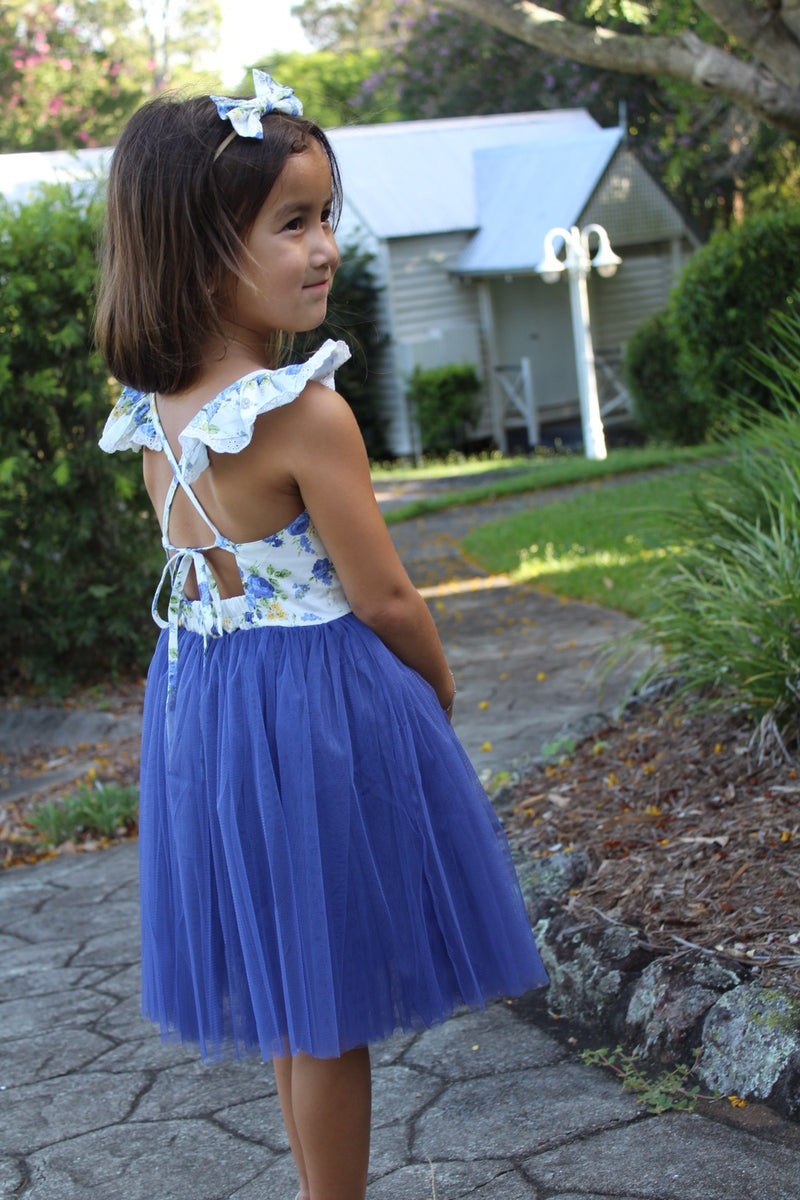 Frankie Girls Tutu Dress - Blue Rose - A Little Lacey