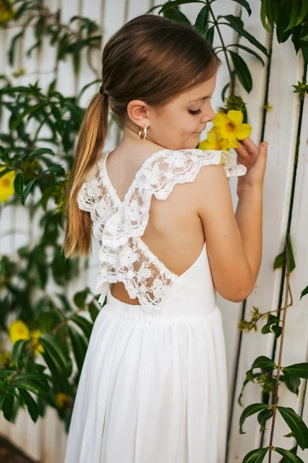 Gabriella French Chiffon White Girls Dress - Flower Girl Dresses