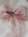 Light pink organza bow on clip for flower girl hairstyles