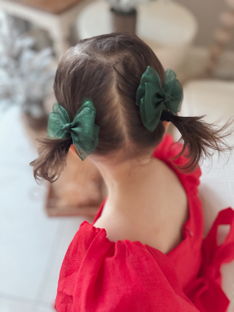 Green Christmas Pigtail Bows - A Little Lacey