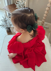 Green Christmas Pigtail Bows - A Little Lacey