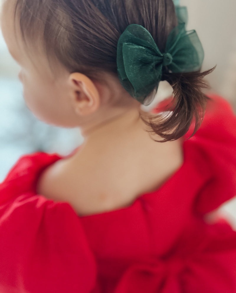 Green Christmas Pigtail Bows - A Little Lacey