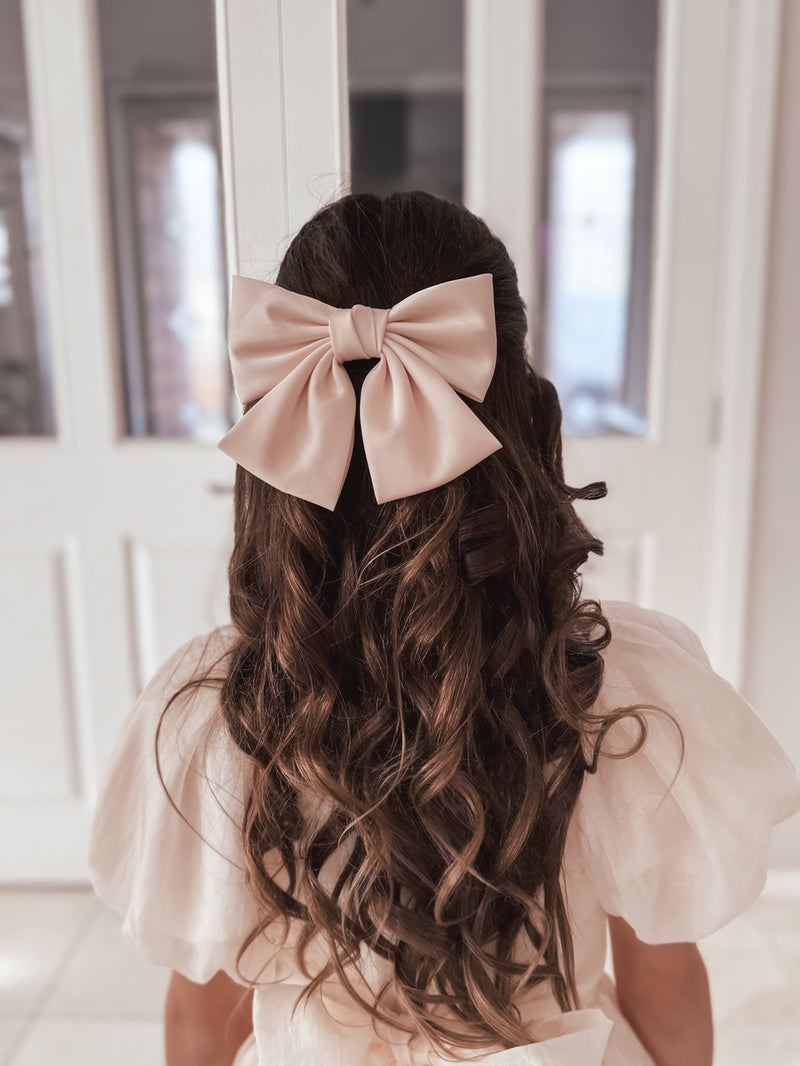 Girls Pink Satin Bow - A Little Lacey