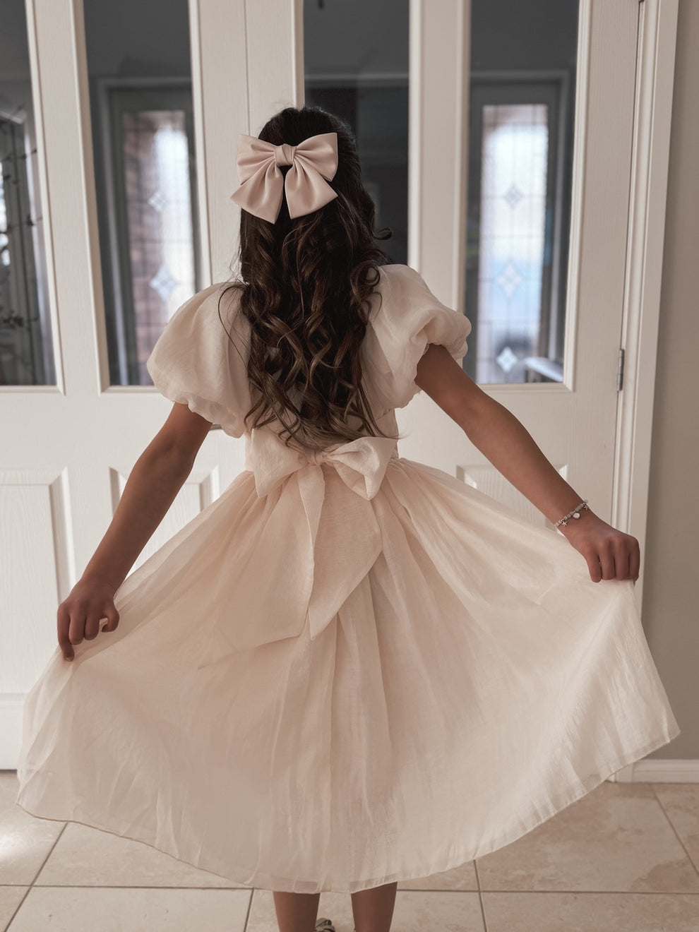 Girls Pink Satin Bow - A Little Lacey · Photo 2 of 3