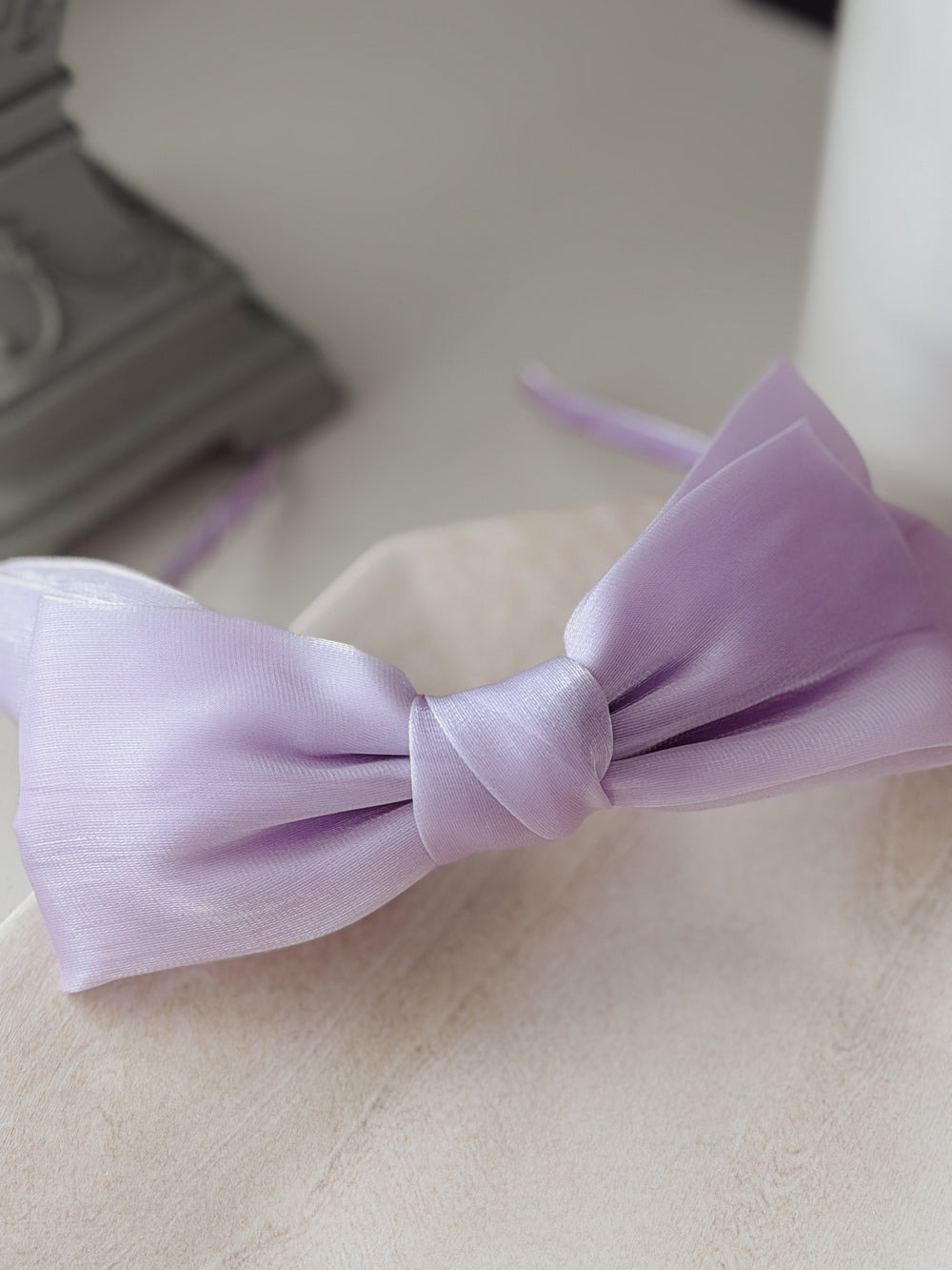 Lilac bow girls headband on soft stretch band
