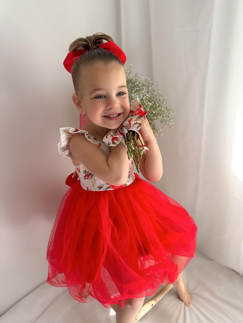 Stella Rose Girls Floral Dress - Red - A Little Lacey