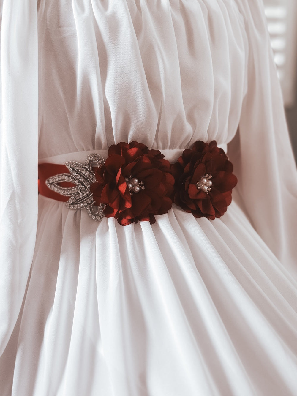 Red Flower Diamante Christmas Sash - 50% Off