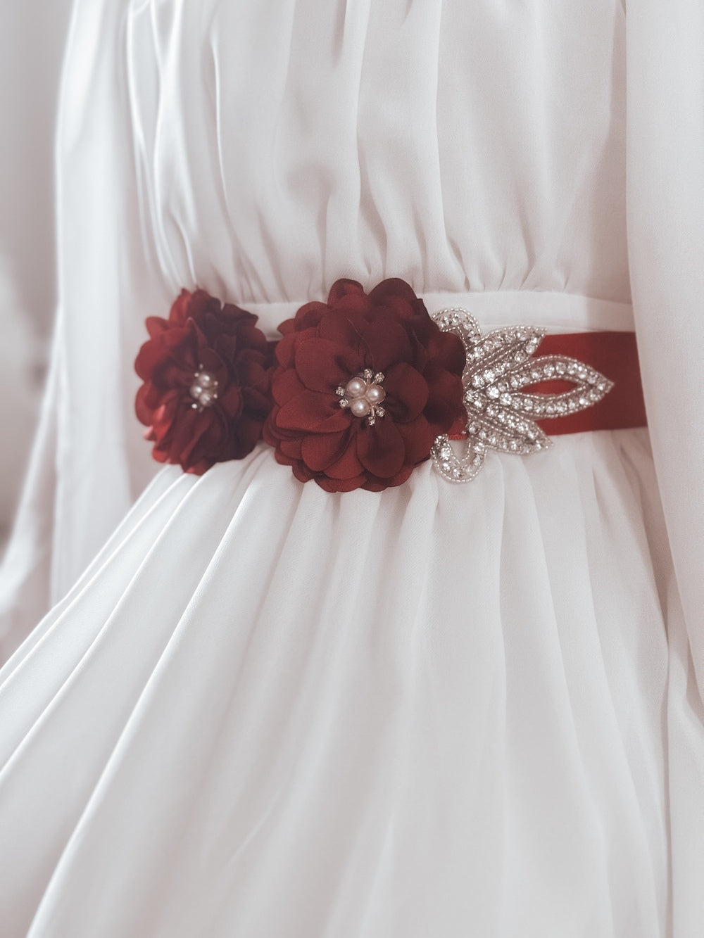 Red Flower Diamante Christmas Sash - 50% Off