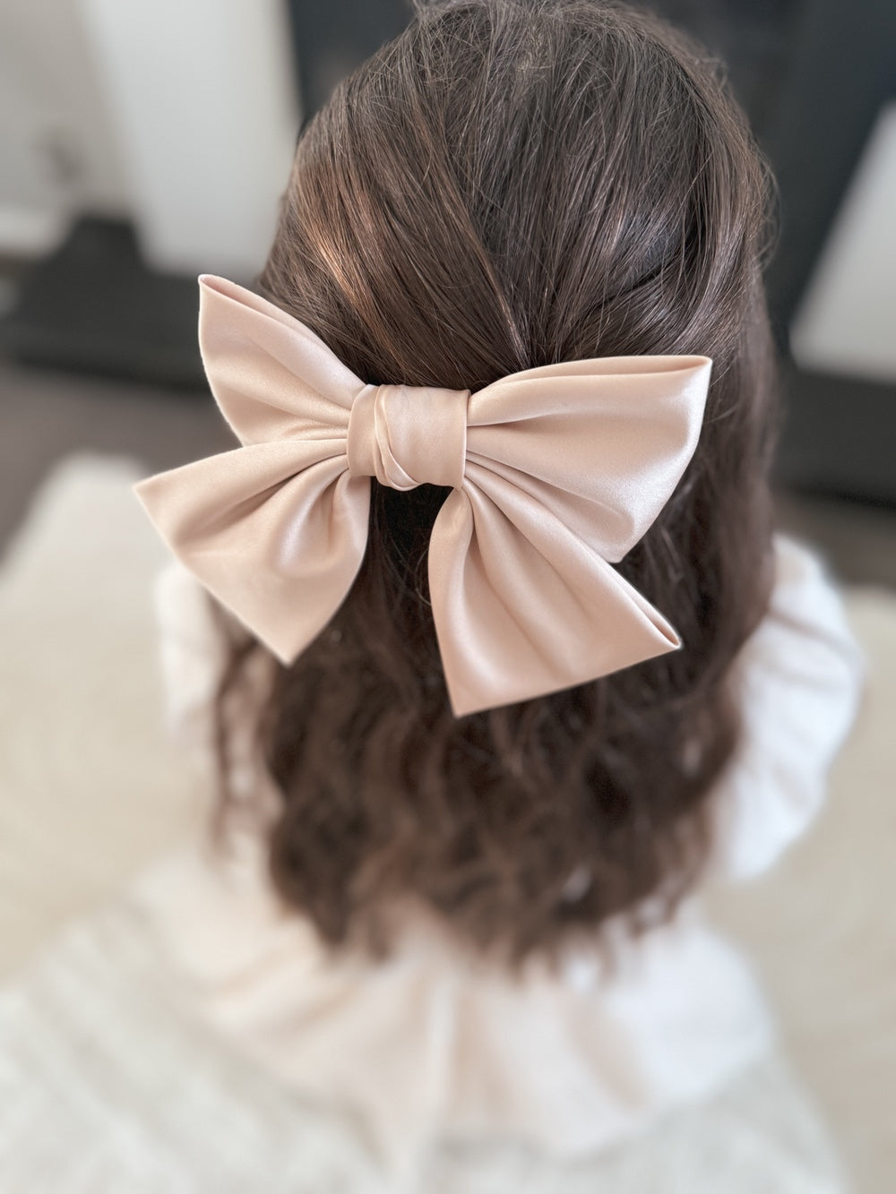 Girls Mocha Satin Bow - All Accessories