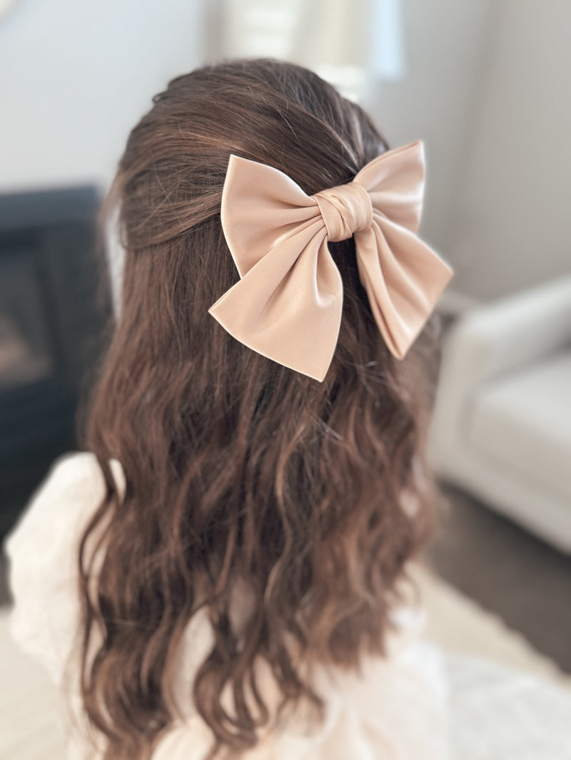 Girls Mocha Satin Bow - A Little Lacey