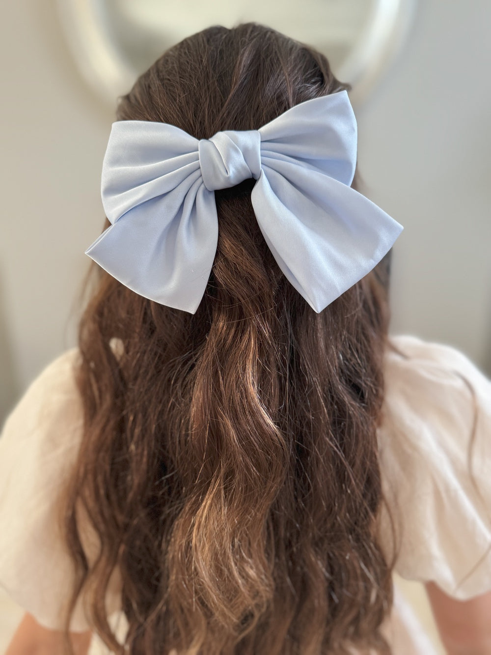 Girls Light Blue Satin Bow