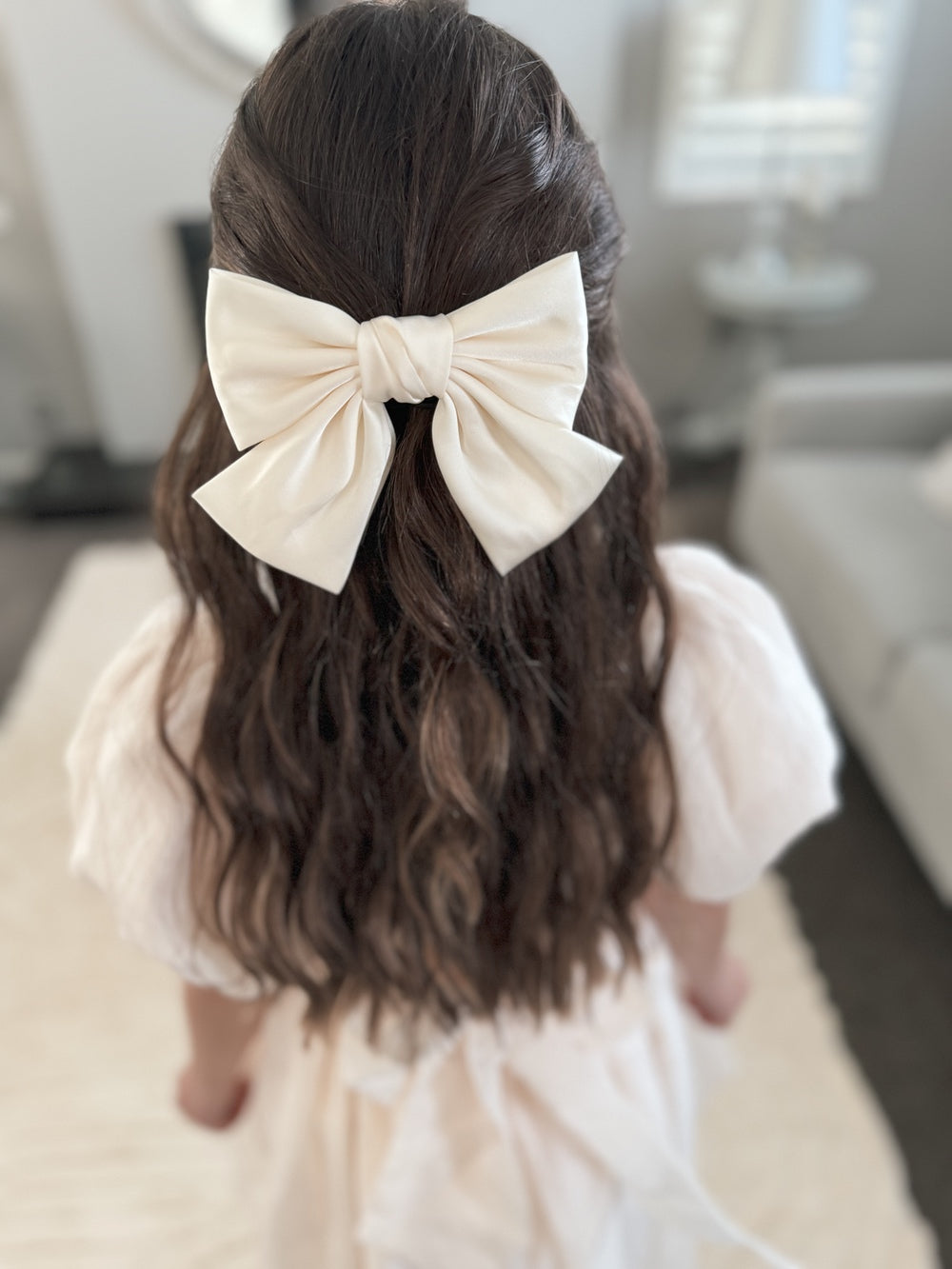 Girls Champagne Satin Bow - Bows and Hairclips