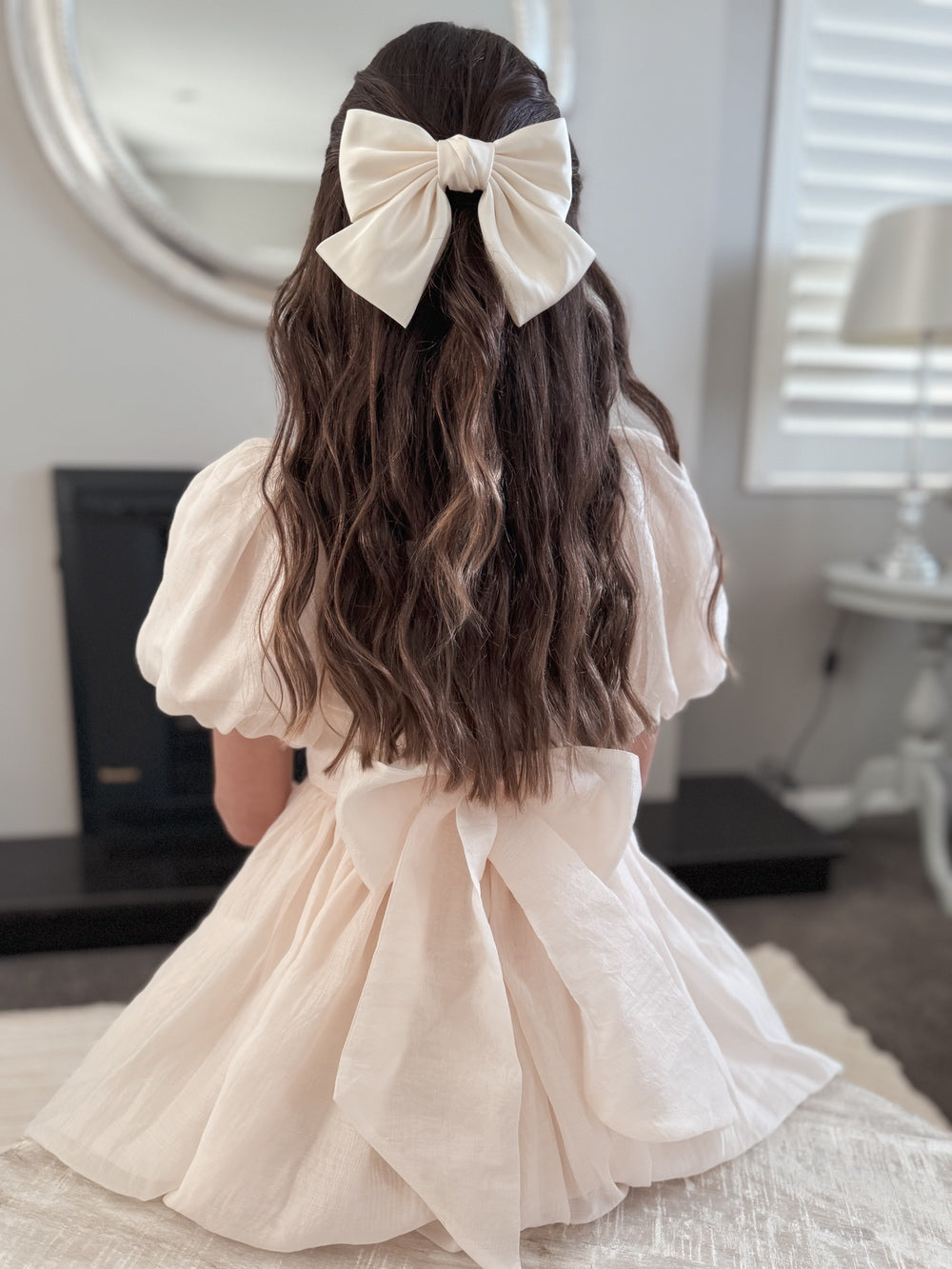 Girls Champagne Satin Bow - Bows and Hairclips